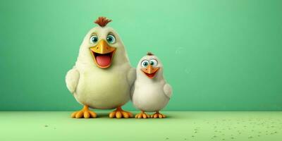 poco pollo cartone animato animazione, ai generato foto