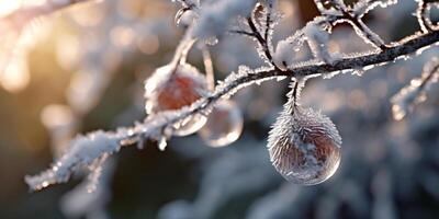 ghiaccio tempesta alberi e Mela frutta congelare nel inverno, ai generato foto