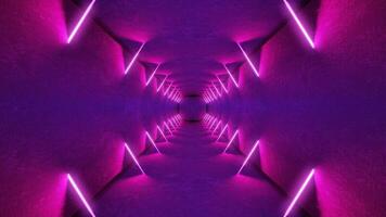 notte club interno luci 3d rendere per laser mostrare. raggiante Linee. astratto fluorescente sfondo. neon camera corridoio sfondo. leggero astratto futuristico design. moderno geometrico splendore interno foto