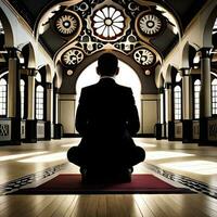 silhouette oggetto nel il moschea, musulmano persone preghiere con il atmosfera di un' moschea nel il mezzo est, bene per uso per attività commerciale, blog, presentazione, religioso. di ai generativo Immagine foto