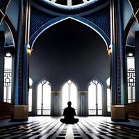 silhouette oggetto nel il moschea, musulmano persone preghiere con il atmosfera di un' moschea nel il mezzo est, bene per uso per attività commerciale, blog, presentazione, religioso. di ai generativo Immagine foto