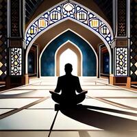 silhouette oggetto nel il moschea, musulmano persone preghiere con il atmosfera di un' moschea nel il mezzo est, bene per uso per attività commerciale, blog, presentazione, religioso. di ai generativo Immagine foto