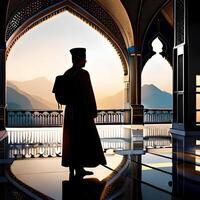 silhouette oggetto nel il moschea, musulmano persone preghiere con il atmosfera di un' moschea nel il mezzo est, bene per uso per attività commerciale, blog, presentazione, religioso. di ai generativo Immagine foto