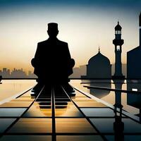 silhouette oggetto nel il moschea, musulmano persone preghiere con il atmosfera di un' moschea nel il mezzo est, bene per uso per attività commerciale, blog, presentazione, religioso. di ai generativo Immagine foto