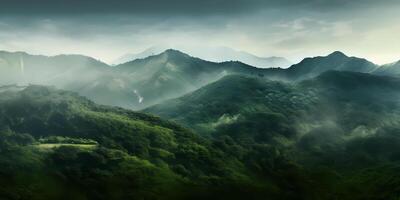 paesaggio verde montagne superiore Visualizza sfondo, ai generato foto