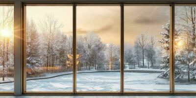 inverno Visualizza a partire dal finestra sfocato sfondo, ai generato foto