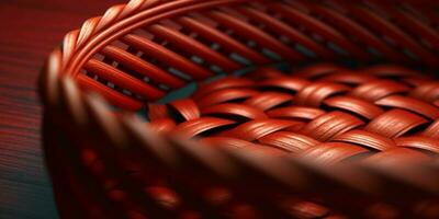 rosso malacca di legno cestino tessitura sfondo. ai generato foto