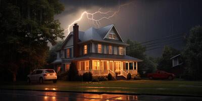 tempestoso tempo metereologico e fulmine naturale disastro fenomeno, ai generato foto