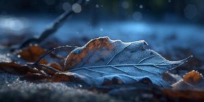 congelamento foglia su inverno a partire dal foglie, ai generato foto