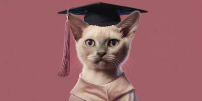 gatto e la laurea berretto cartone animato animazione, ai generato foto