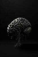 un' bianco e nero Immagine di un' umano cervello con un' pianta nel il mezzo. generativo ai foto