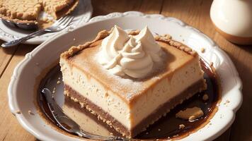 delizioso fotografia di un' Graham cracker Crosta per nazionale torta di formaggio giorno. ai generato. foto