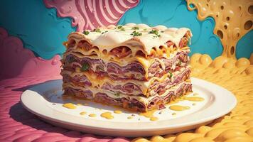 festeggiare nazionale Lasagna giorno con vivace cipolla illustrazione. ai generato. foto