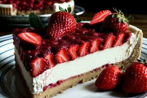 cremoso beatitudine fragola torta di formaggio delizia. ai generato. foto