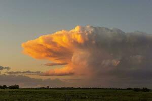 tempestoso cielo a tramonto nel il pampa campo, la pampa, argentina. foto