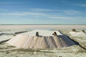 camion scarico crudo sale massa, salinas grandes de hidalgo, la pampa, argentina. foto