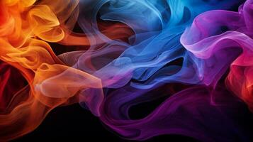 vorticoso colorato Fumo modelli contro un' nero sfondo, ai generato foto