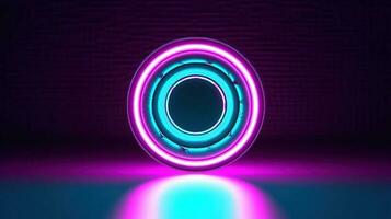 astratto sfondo con neon cerchi. astratto sfondo il giro portale rosa blu. foto