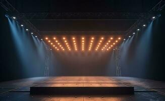 palcoscenico con riflettore. vuoto palcoscenico con illuminazione attrezzatura su un' palcoscenico riflettore. foto