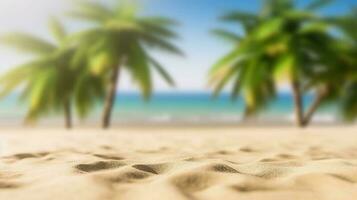 palma albero su il spiaggia. verde palma alberi su sabbioso riva del mare nel estate. ai generato foto