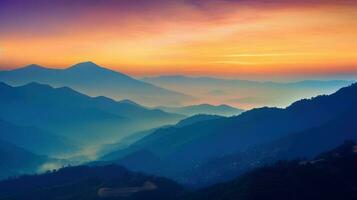 Alba al di sopra di montagne. montagne tramonto natura sfondo. ai generato foto