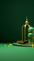 Ramadan podio su verde sfondo. ai generato foto