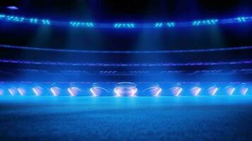 leggero sentieri su un' stadio. astratto blu neon stadio sfondo. ai generato foto