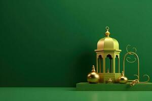 Ramadan podio su verde sfondo. ai generato foto