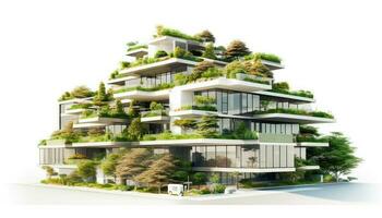 generativo ai illustrazione di moderno Residenziale quartiere con verde tetto e balcone foto