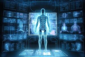 generativo ai illustrazione di medico tecnologia piattaforma, artificiale intelligenza, simulazione Salute funzione foto