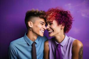 generativo ai illustrazione di lgbt lesbica coppia amore momenti felicità concetto foto