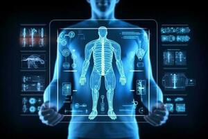 generativo ai illustrazione di medico tecnologia piattaforma, artificiale intelligenza, simulazione Salute funzione foto