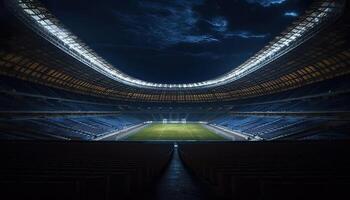 generativo ai illustrazione di un' mozzafiato Visualizza a partire dal dentro il stadio, in mostra il vivace luci e dinamico energia di un' gioco nel progresso foto