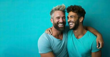 generativo ai illustrazione di sorridente coppia gay, lgbt concetto, positivo e gioioso. foto