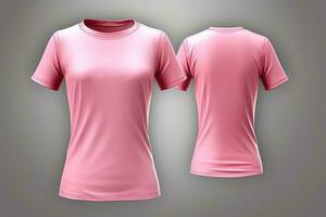 rosa femmina maglietta realistico modello impostato a partire dal davanti e indietro Visualizza, vuoto tessile Stampa design modello per moda abbigliamento. ai generato foto