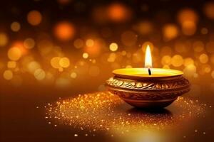 generativo ai illustrazione di puthandu Diwali indù sfondo con oro ornamento e bokeh sfondo colore, per tamil nuovo anno celebrazione, carta, manifesto foto