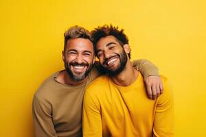 generativo ai illustrazione di sorridente coppia gay, lgbt concetto, positivo e gioioso. foto