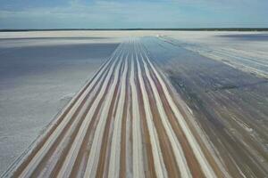 sale raccogliere nel sale laguna il mio, salinas grandes de hidalgo, la pampa, patagonia, argentina. foto