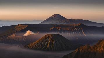 montare bromo, attivo vulcano e parte di il Tengger massiccio, est Giava, Indonesia, generativo ai foto