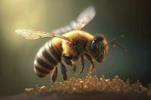 Ape volare. Ape macro, volante miele ape. generativo ai foto