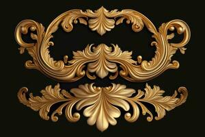 oro ornamento. antico stile oro. elegante lusso disegno, d'oro elementi nel barocco. oro Vintage ▾ barocco. generativo ai foto