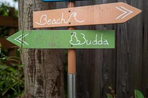 indicazioni per la spiaggia e il buddha a Kamakura foto