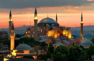 hagia sophia e tramonto foto