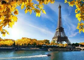 Senna e eiffel Torre nel autunno foto