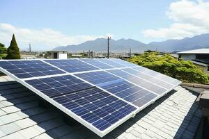 ai generativo. concetto di verde energia. un' solare pannello su il tetto di un' Casa foto