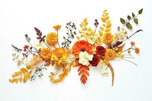 ai generativo. autunno composizione fatto di secco fiori su leggero sfondo. foto