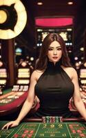 bellissimo donna a lusso casinò gioco d'azzardo, generativo ai foto