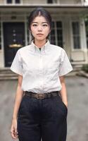 tailandese persone nel Tailandia tecnico Università uniforme bianca camicia e ansimare, generativo ai foto