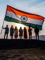 design Impressionante banner per India indipendenza giorno, azione assortimento. generativo ai foto