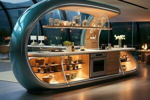 futuristico cucina con un' moderno design estetico infusa con innovativo tecnologia ai generato foto